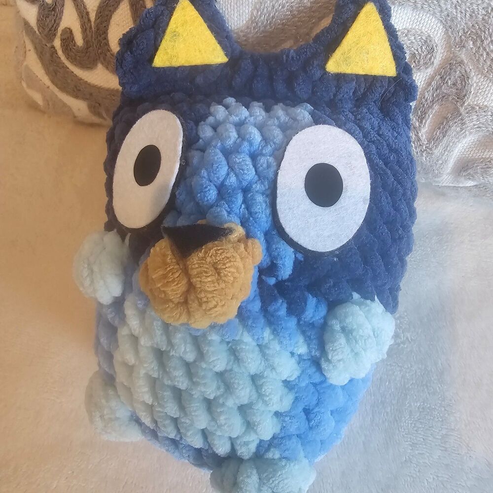 Handmade Crochet Blue Dog Plush - Soft Chenille Amigurumi Dog 6" - Picture 3 of 4